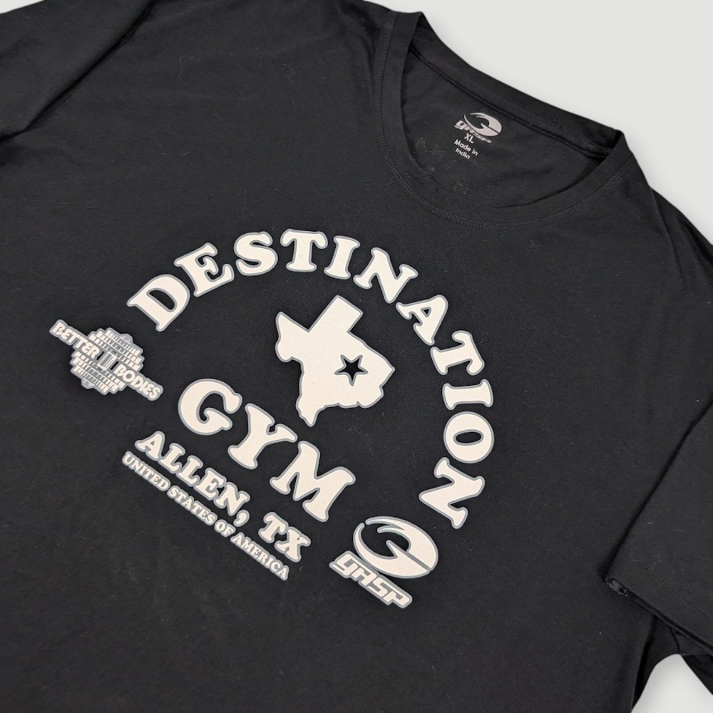 GASP Destination Standard Tee Mens XL Black Allen TX Gym Workout Bobybuilding